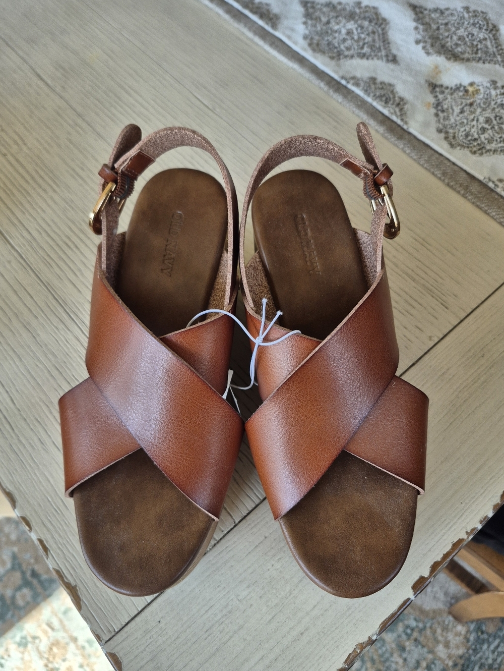 NWT Brown Leather Crossband Slingback Sandals